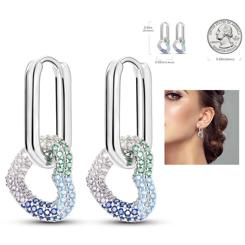 925 Silver Hoop Earrings  For Woman Pendientes Zircon Heart Shape Star Eardrop Original Earring Fashion Jewelry