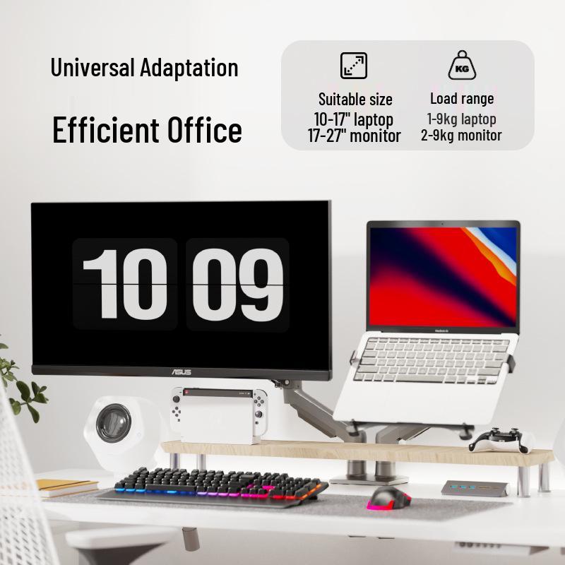 Dual Monitor & Laptop Rotating Stand with Adjustable Tray Height