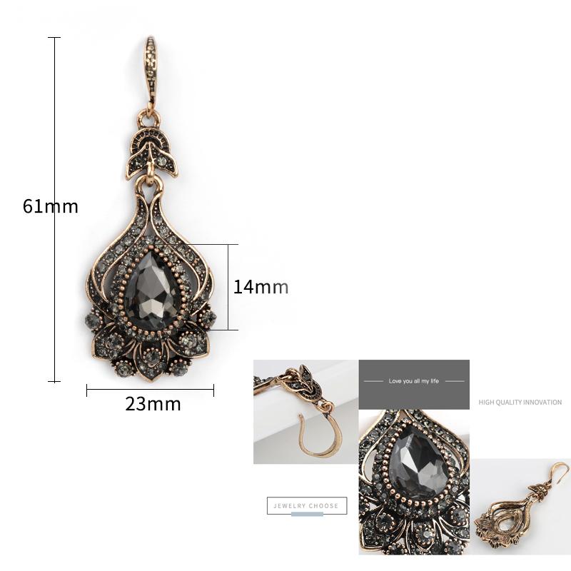 New Luxury Gray Crystal Bridal Earrings For Women Antique Gold Color Beach Party Drop Earrings Vintage Jewelry
