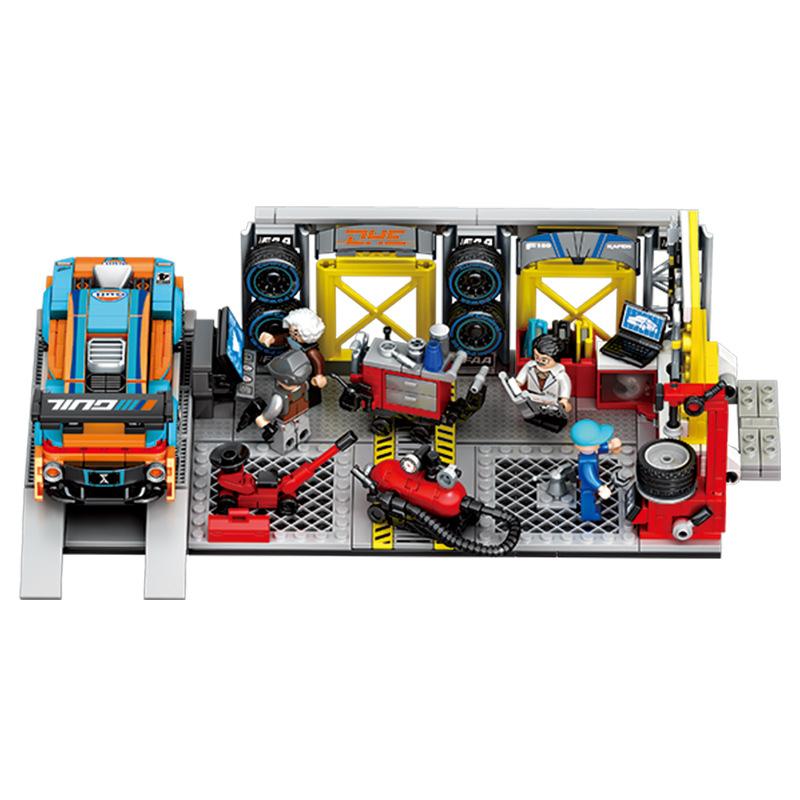 Building Block Racing Car Modification Scene Fighter Production Line Scene Compatible with Boys Assembly Educational Toys