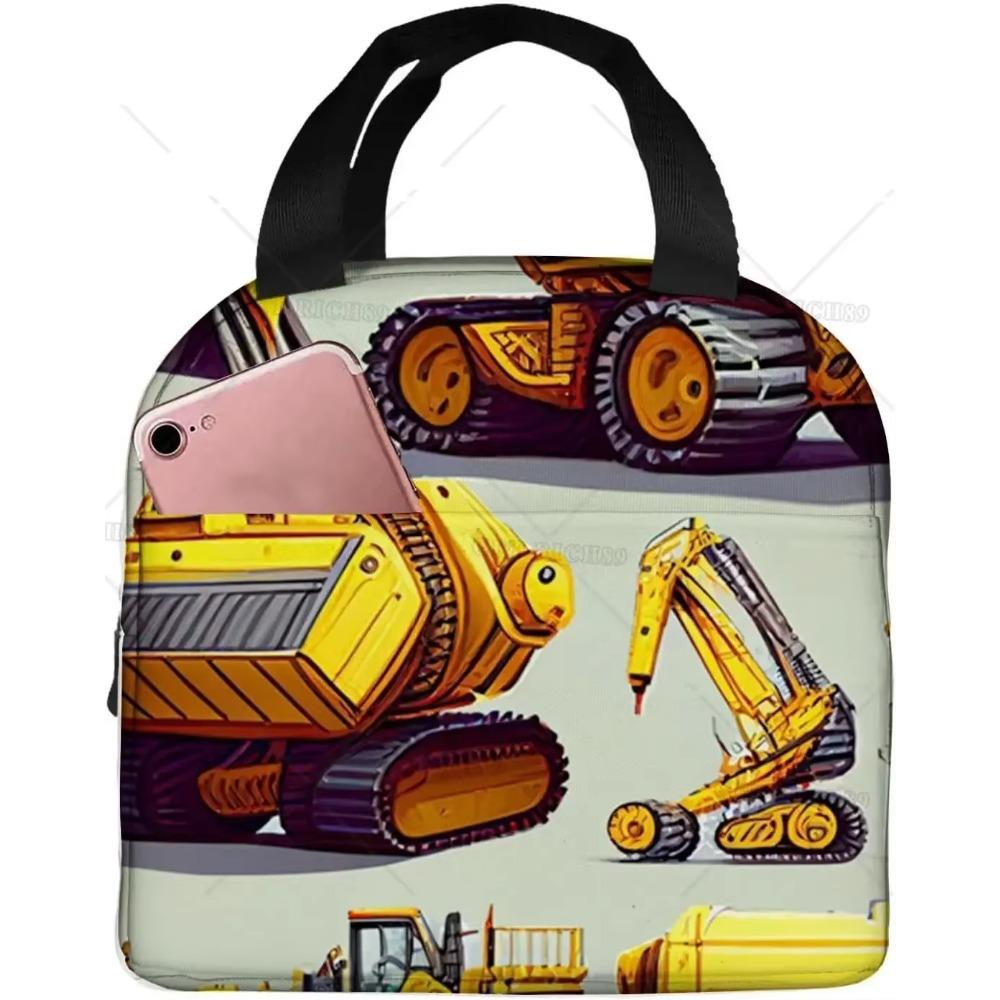 Construction Machinery and Equipment Set Insulated Lunch Bag for Women Men Cars Reusable Lunch Box for Office Work Picnic Beach