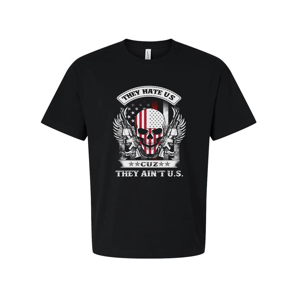 Unisex Graphic T Shirt Featuring Skull With American Flag Wings Design And The P