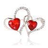 Creative design alloy rhinestone double heart brooch fashionable and versatile women's clothing chest flower accessories