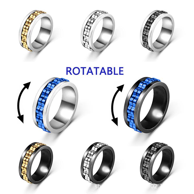 Punk Style Gear Rotating Anxiety Fidget Ring stainless stee Chain Spinner Rings For Men Rock Biker Wedding Party Jewelry