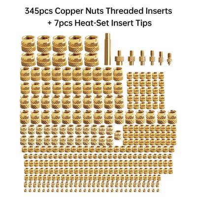 3D Printing Hot Melt Heat Knurled Embed Injection Copper Insert Nut 345pcs with 7pcs HeatSet