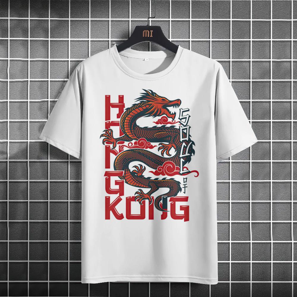 

Мужская футболка Года Дракона в китайском стиле, повседневная новогодняя одежда с короткими рукавами для мужчин, свободная толстовка с круглым вырезом, модные футболки S