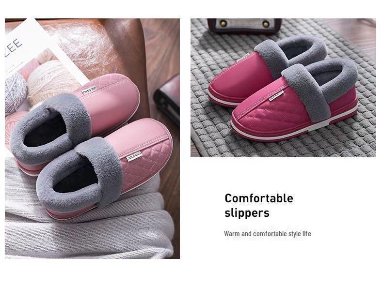 2024 Men's Winter Waterproof Non-Slip PU Heeled Cotton Slippers - Thick-Soled, Warm Indoor/Outdoor Footwear