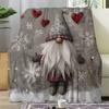 VIKAMA Christmas Gnome Throw Blanket with Swedish Tomte White Beard Red Hearts and Snowflakes Cozy Winter Blanket for Couch