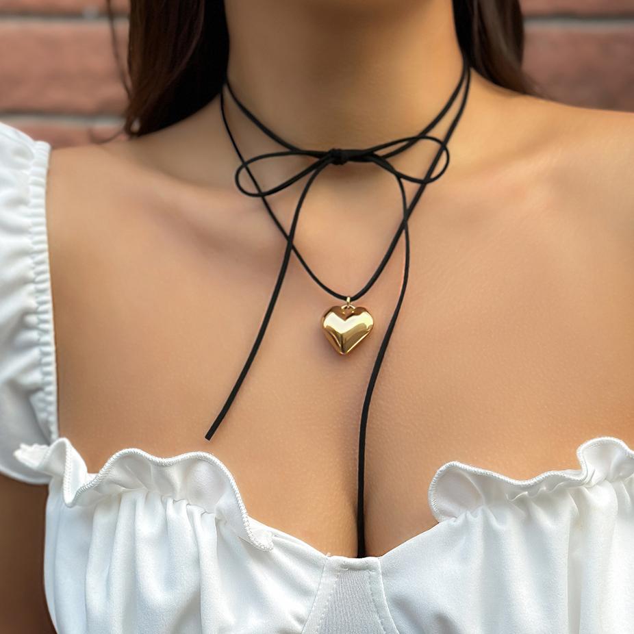 

Ingemark Elegant Goth Love Heart Pendant Necklace for Women Collares Wed Bridal Knotted Bowknot Adjustable Chain Y2K Jewelry New
