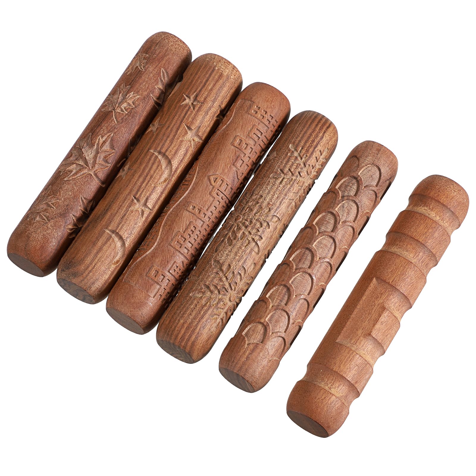 

Sumnacon Портативный ролик для глины для керамики Деревянный ролик для цветочной глины Керамика Палисандровое дерево Ручной Набор из 6 различных узоров Набор из 6 предметов, Ролик, Инструмент, Принадлежности,