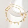 Fashion Cross Zircon Necklace for Women,Gold Color Flat Rolo Chain Stainless Steel Necklaces,Daily Waterproof Jewelry Gift