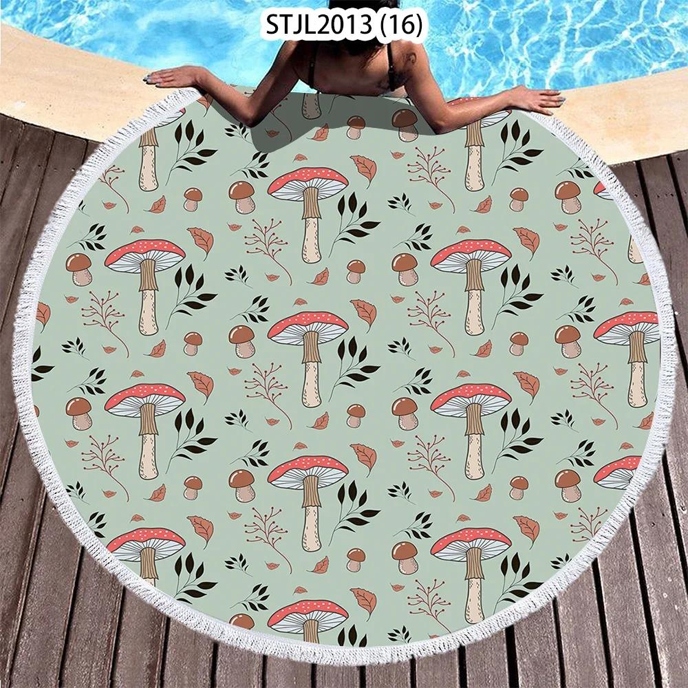 Mushroom Pattern Plant Horse Riding Printed Beach Towel Microfiber Digital Swimming Pool Beach Towel Blanket Shower Beach Towel