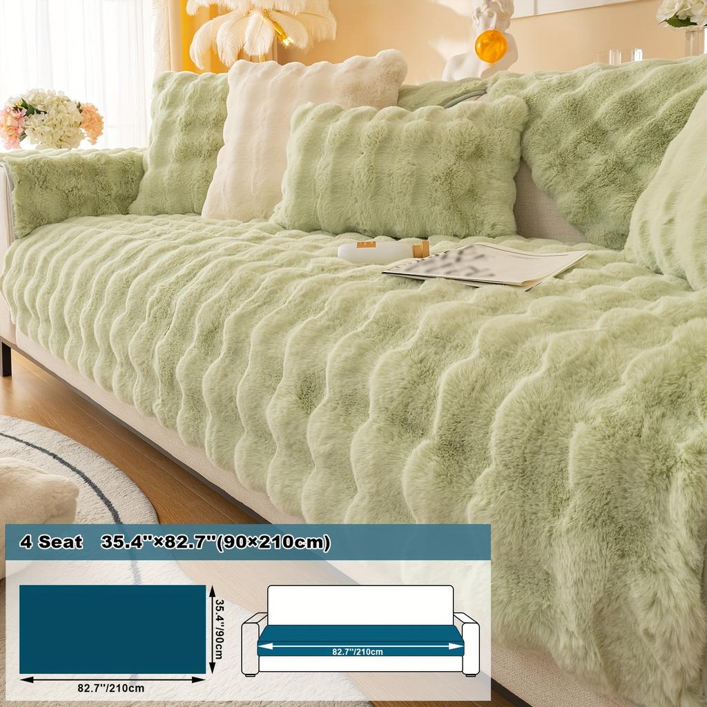 1pc Imitation Rabbit Plush Sofa Cushion, Fuzzy Non Slip Sofa Slipcover, Furniture Protector, For Bedroom Office Living Room Decor