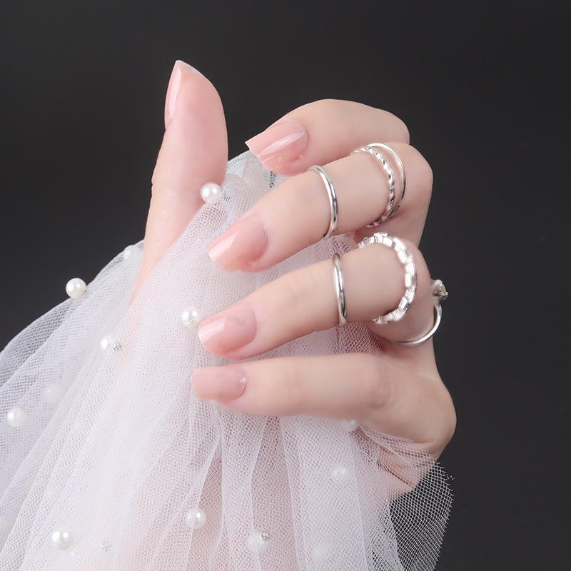 24pcs/set DIY Quick Nails Short Square Head Glossy False Nails Multicolor Strips Finished Wear Manicure