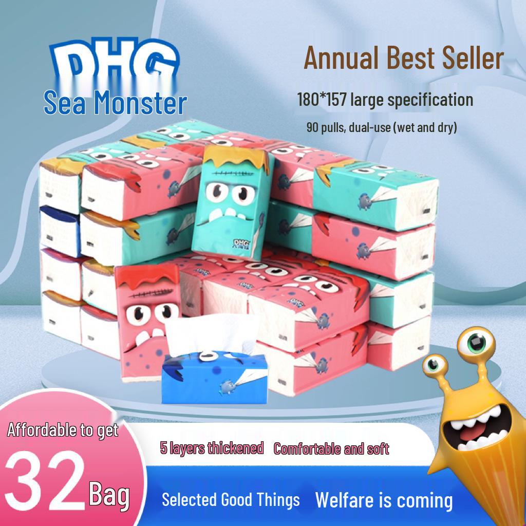 

Giant Sea Monster 32-Pack 5-Ply Unscented Facial Tissues - Durable, Economical, Household Pack