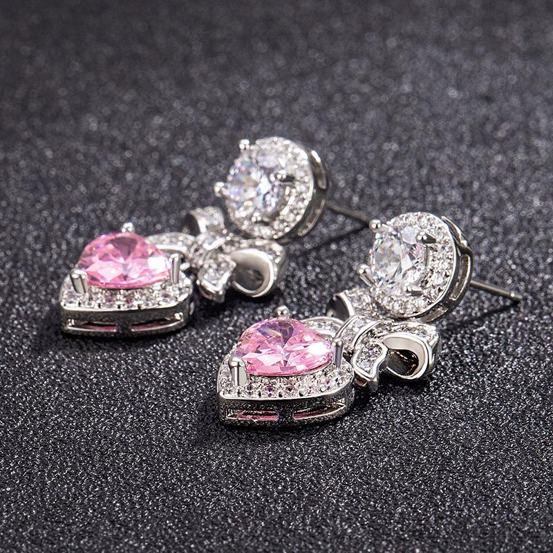 Princess Bow Earrings Sweet Heart Shaped Drop Dangle Light Luxury Elegant Cute Girl Jewelry