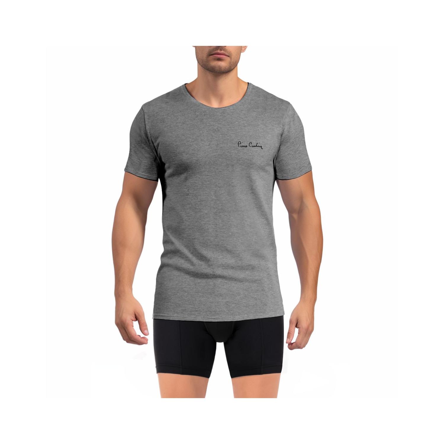 T-shirt homme en col rond avec broderie signature sur la poitrine XL gris