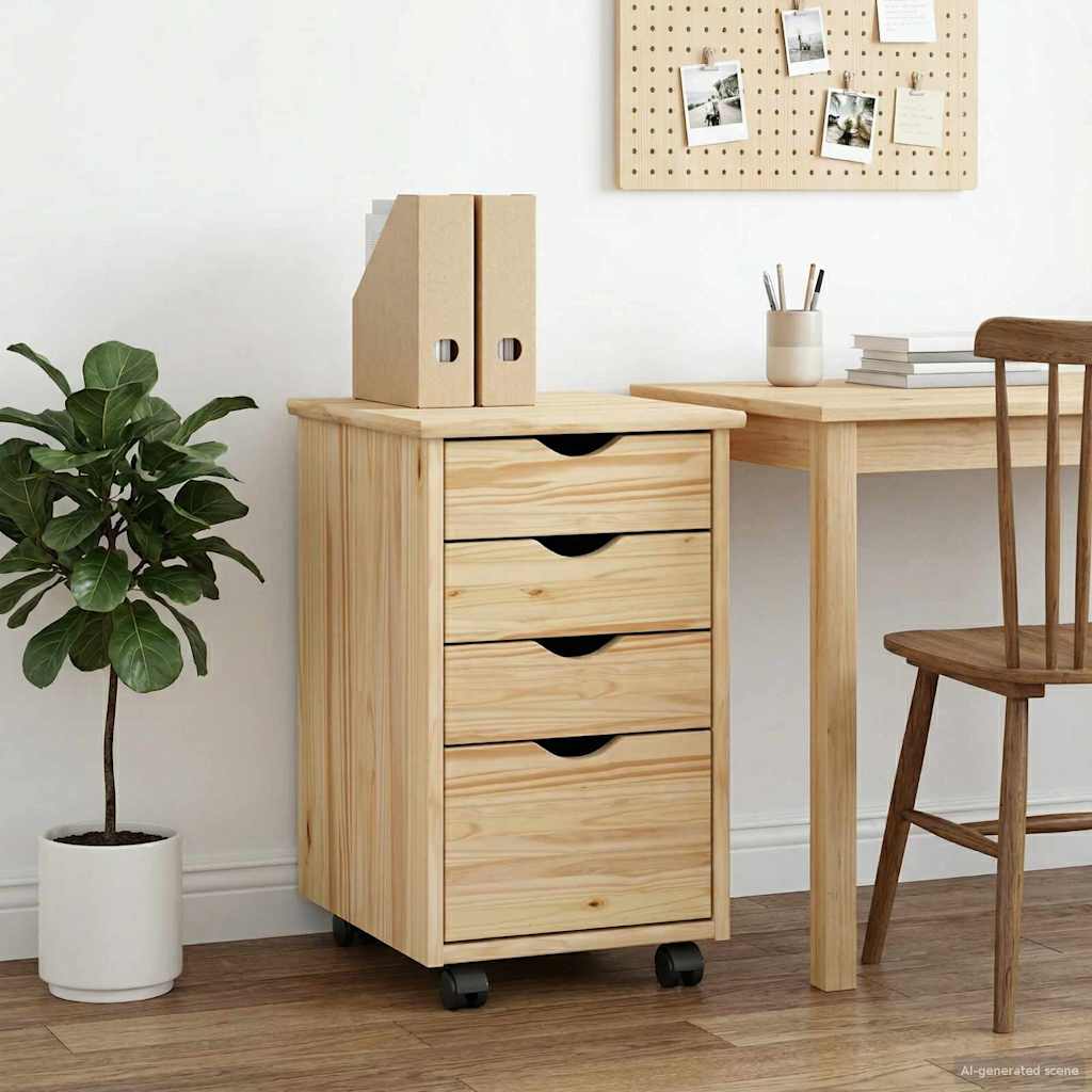 Mobile Storage Cabinet in Brown 34 x 39 x 56 cm Solid Pine Wood
