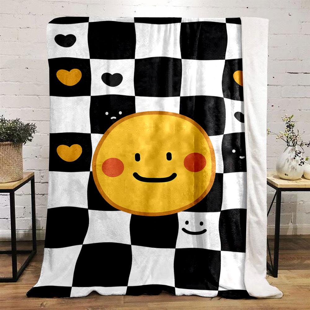 Smiley Face Checkered Blanket Bedroom Blanket for Livingroom Couch Lunch Break Soft Throw for Friend's Festival Gift