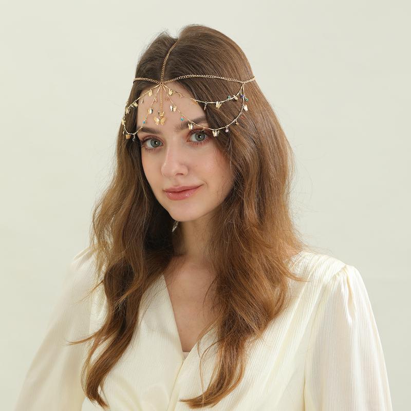 Fashion Bohemia Pearl Sequin Tassels Multi-Layer Hair Chain For Women Bride Rhinestone Forehead Chain Hair Jewelry