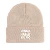 MONDAY HATES YOU TOO" Warm Knit Cap Beanie, White Text Man Cap Stretchy Candy Color Solid Color Gorro Knitted Hat Beanie