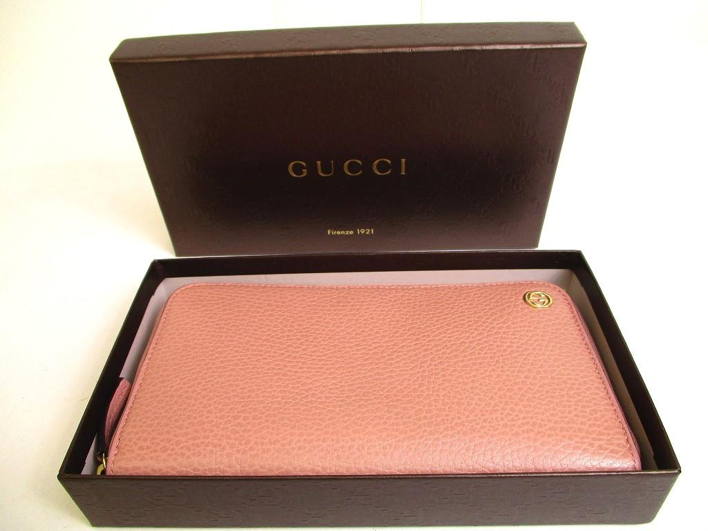Authentic GUCCI Interlocking G Gold H/W Dusty Pink Leather Round Zip Wallet #a131  Refurbished