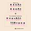 Y2K Black French Square Nails, Star & Silver Pendant Press On Nails with Sparkling Rhinestones