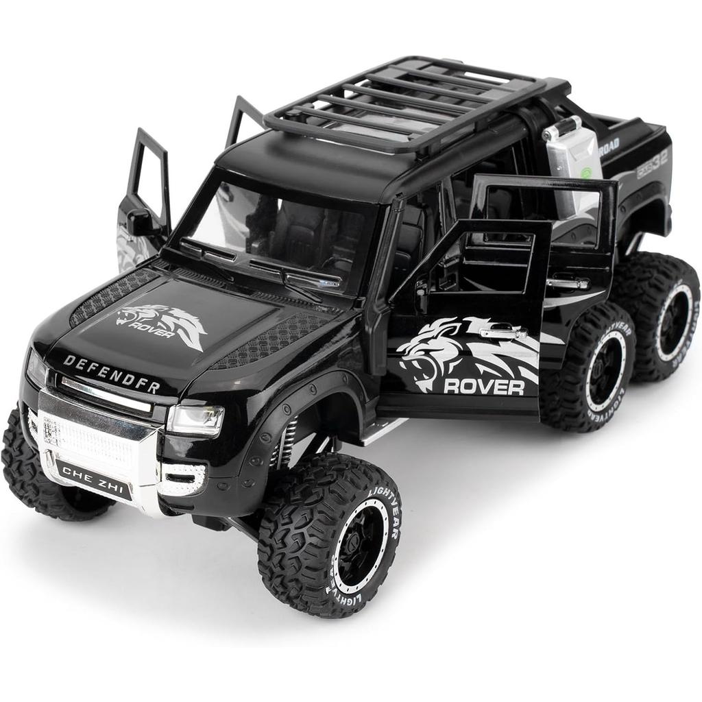 Toy Car 1/24 Land Rover Defender Six Wheels Off Road Pickup Car Model,Pull Back Diecast Truck Collectible Truck with Sounds  Lights for Kids Adults
