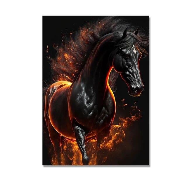 Abstract Running Horse with Fire Canvas Painting Modern Animal Pictures Poster and Prints Wall Art for Home Living Room No Frame
