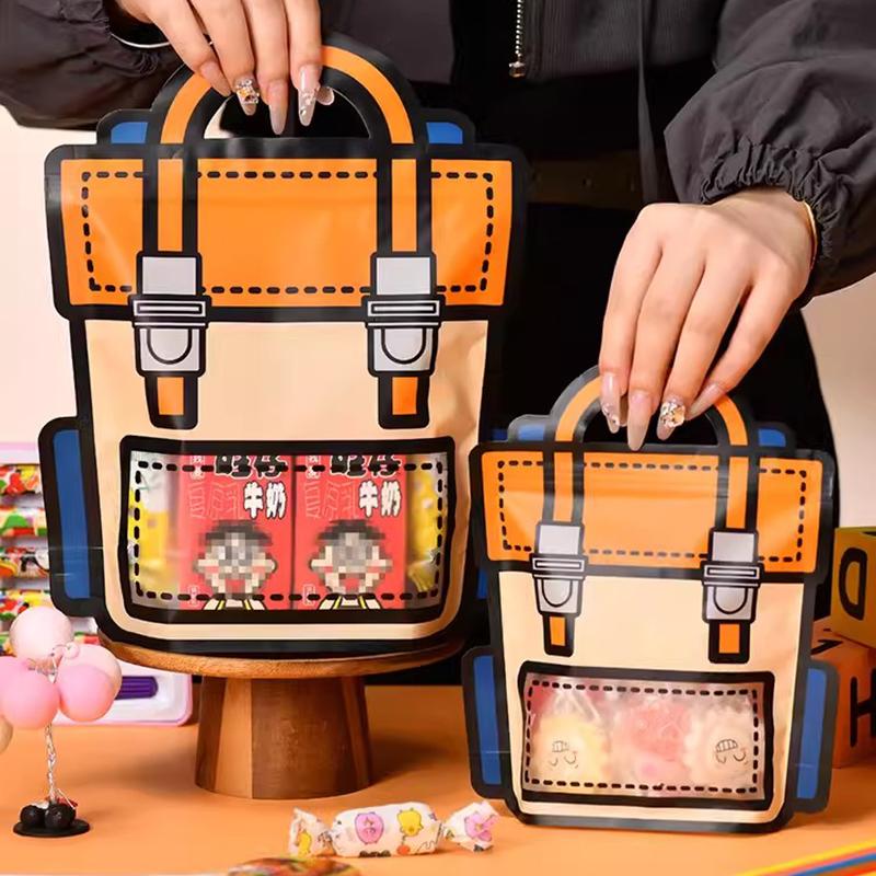 12/1PCS  Creative Gifts Packaging Bags Cartoon School Bag Shape Candy Zip Lock Biscuit Packaging Bag Stand Up Snack Gift Bag