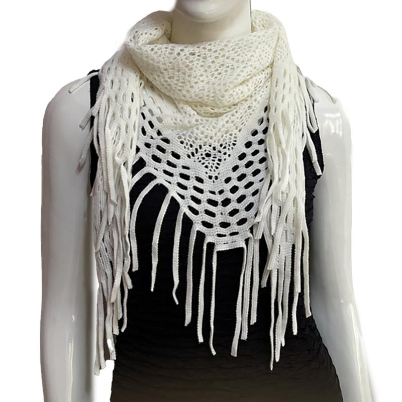 Women's Hollowed Knitted Triangular Scarf Imitation Cashmeres Soft Winter Shawl Wrap Neckerchief Blanket with Fringes