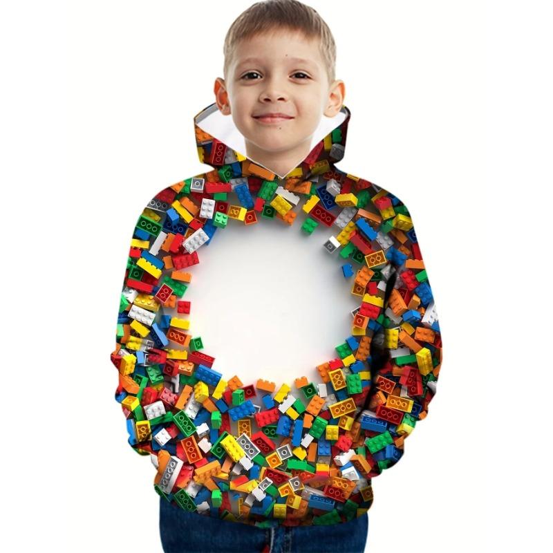 Herbst 3D Baustein Bedruckte Hoodies Modische Lässige Sport Langarm Kinder Jungen Kapuzen-Sweatshirts