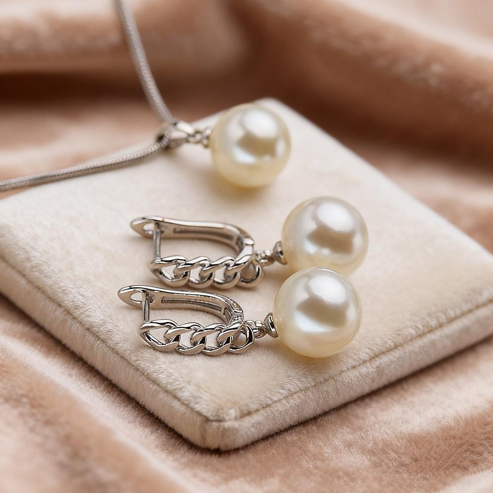 Imitation Pearl Necklaces Earrings Sets For Women Fashion Flower Cubic Zirconia Pendant with Chain Birhday Gift