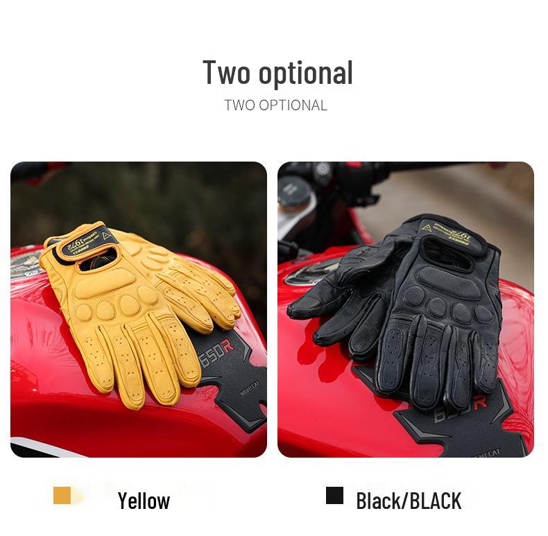 Gants de moto Dennis Vintage en cuir de vache - Respirants, Anti-chute, Écran tactile, Équipement de conduite de motard quatre saisons
