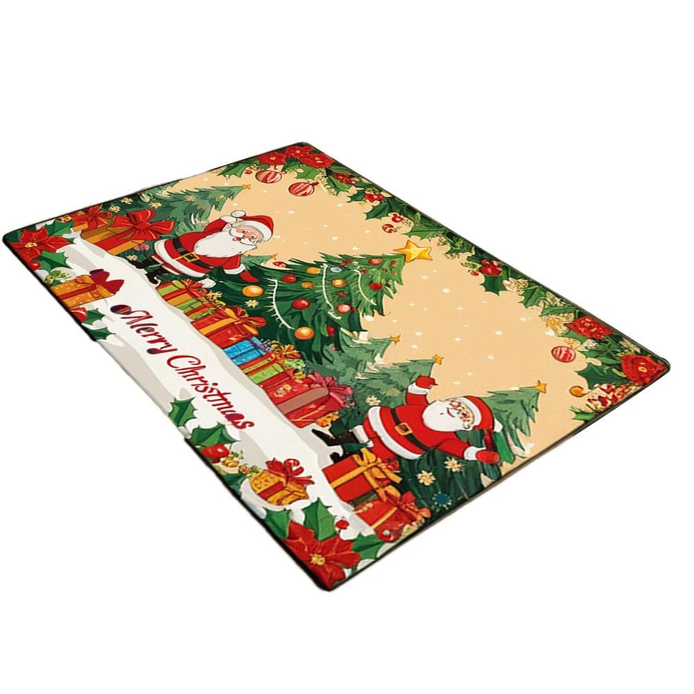 New Polyester Christmas Mat Non-Slip Santa Claus Outdoor Carpet Printed Xmas Doormat Living Room