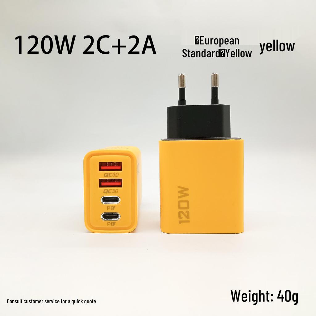 120W Multi-Port Fast Charger: Dual USB & Dual Type-C, US & EU Compatible