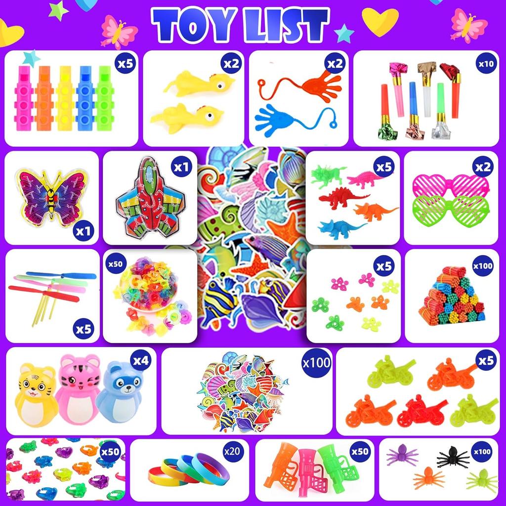1000Pcs Fidget Toys Pack, Bulk Party Favors for Kids, Stocking Stuffers, Treasure Box Chest, Birthday Party, Classroom Carnival Prizes, Pinata