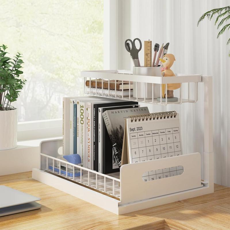 In-Cabinet Pull-Out Double Drawer Sink Rack for Kitchen and Bathroom Universal2Layer Organizer Storage Artifact