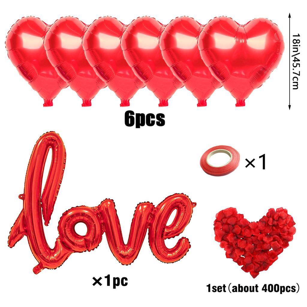 Red Love Letter Balloon Set 18 inch Heart shaped Balloon Simulation Petals Valentine's Day Wedding Party Decoration