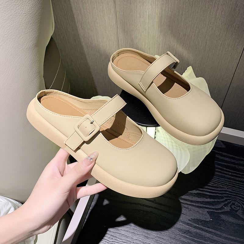

Flat-bottomed bag head and half slippers for women s 2025 spring new outer wear soft bottom versatile one-pedal French maternity cool slippers 40 абрикосовий