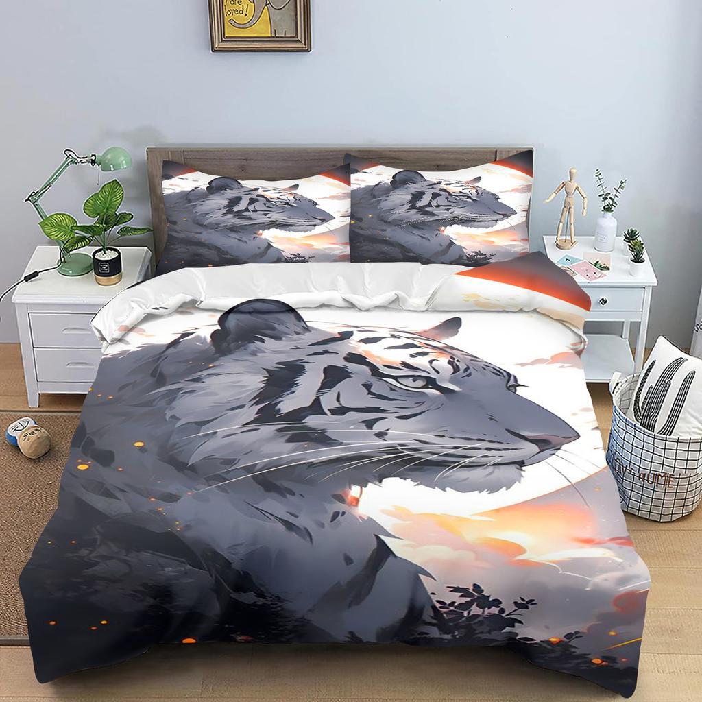 Cartoon Tiger Quilt Cover Cute Anime Full Skin Friendly  Breathable Cute Printed Bedding Warm Bedding