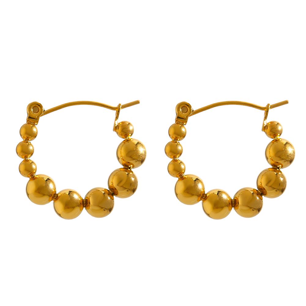 

Yhpup Stainless Steel Bead Hoop Earrings Simple Gold 18 K Plated Round Hollow Earrings Party Gift New