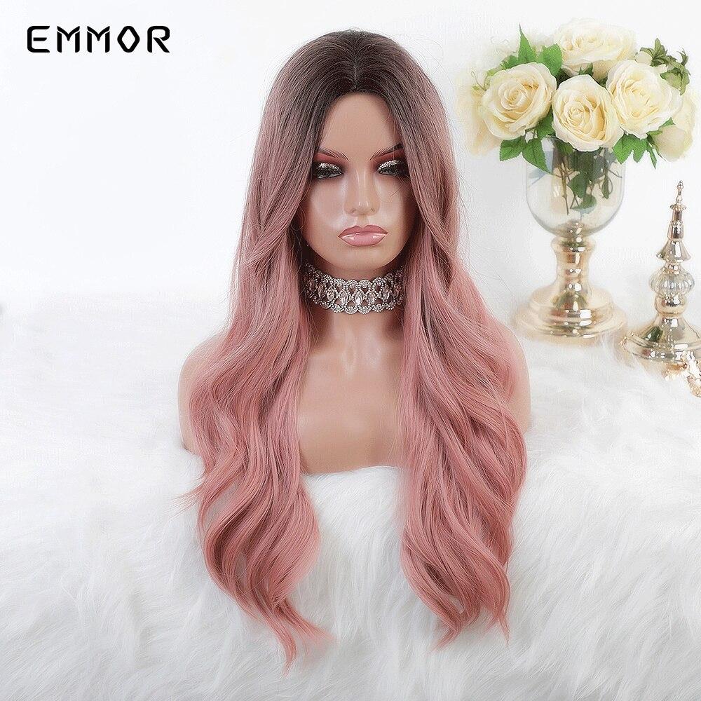 Dlouhé růžové černé kořenové vlnité syntetické cosplay denní párty účesy do vlasů pro ženy