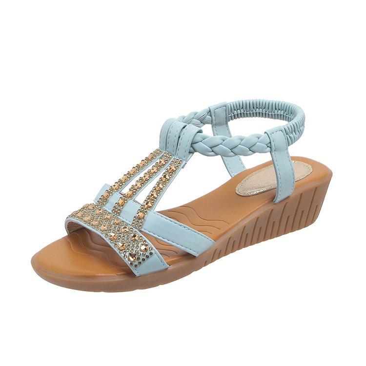 Fashion Women Wedge Sandals Summer Bohemia Rhinestones Casual Platform Middle Heel Sandals Female Peep Toe Outdoor Beach Sandales Shoe