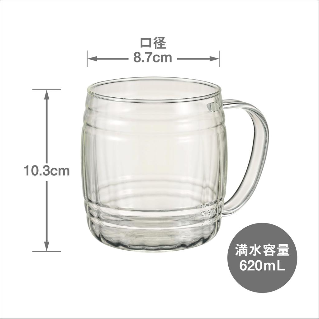 HARIO Glass Barrel 620mL Beer Glass Dishwasher and Microwave Made in Heat-Resistant Mug, Safe, Japan, HGB-620-M