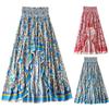 Kadın Maxi Etek Yüksek Bel Düzensiz Etek Çiçek Baskı Bohem Ön Kısa Arka Uzun Elastik Bel Patchwork Bayan Tatil Plaj Uzun Etek