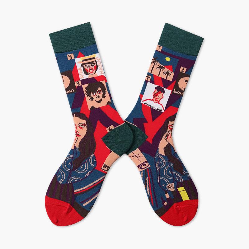 New French high-quality men and women couples in the tube jacquard cartoon socks personality trend men and women socks