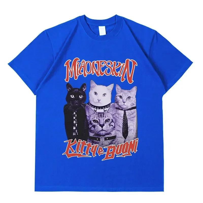 Rock band maneskin cat graphic t shirt men women vintage hip hop oversized cotton T-shirt Harajuku aesthetic T shirts streetwear