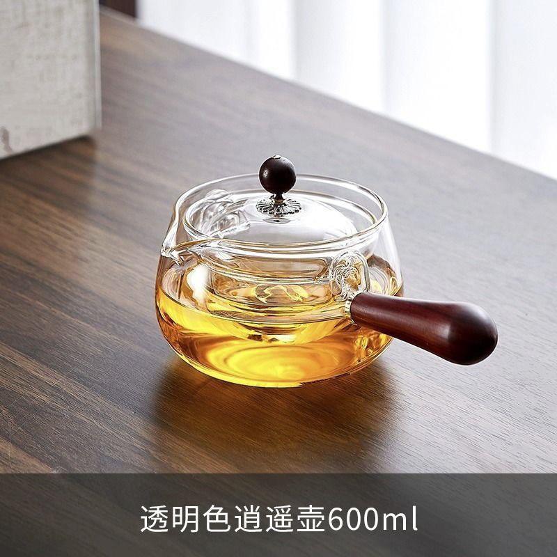 

Вращающийся боковой ручкой чайник Легкое заваривание для апельсинового пуэра Жаростойкий боросиликатный стеклянный чайник Вращающаяся на 360° конструкция прозрачный