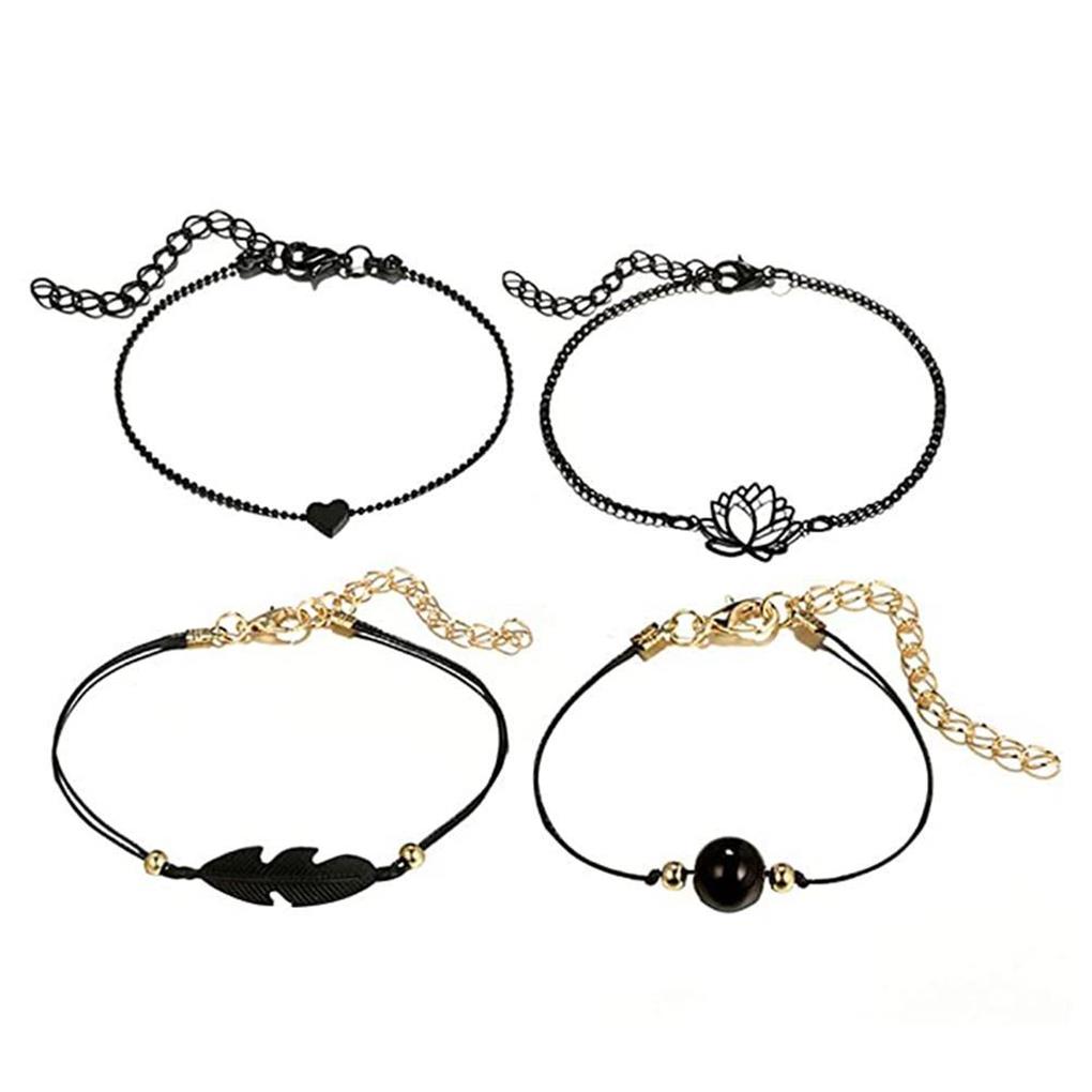 4pcs Bracelet Black Hollow Lotus Leaves Adjustable Bracelets Charming Elegant Unique Clothing Accessory for Leisure